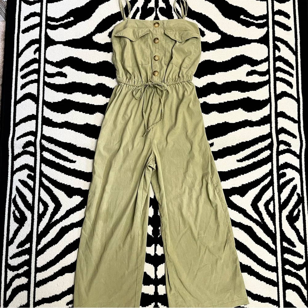 Bershka Utility Jumpsuit Wide Leg Drawstring Waist Size Small